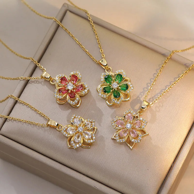 Eternal Bloom Rotatable Flower Necklace – A Romantic Spin on Timeless Elegance