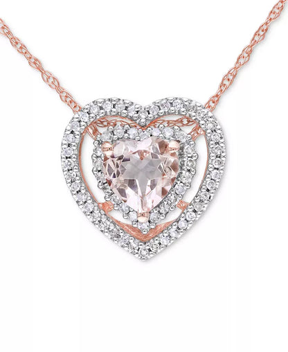 Morganite &amp; Diamond Heart Pendant Necklace – 5/8 Ct. T.W. Morganite, 1/5 Ct. T.W. Diamonds, 10K Rose Gold, 17"