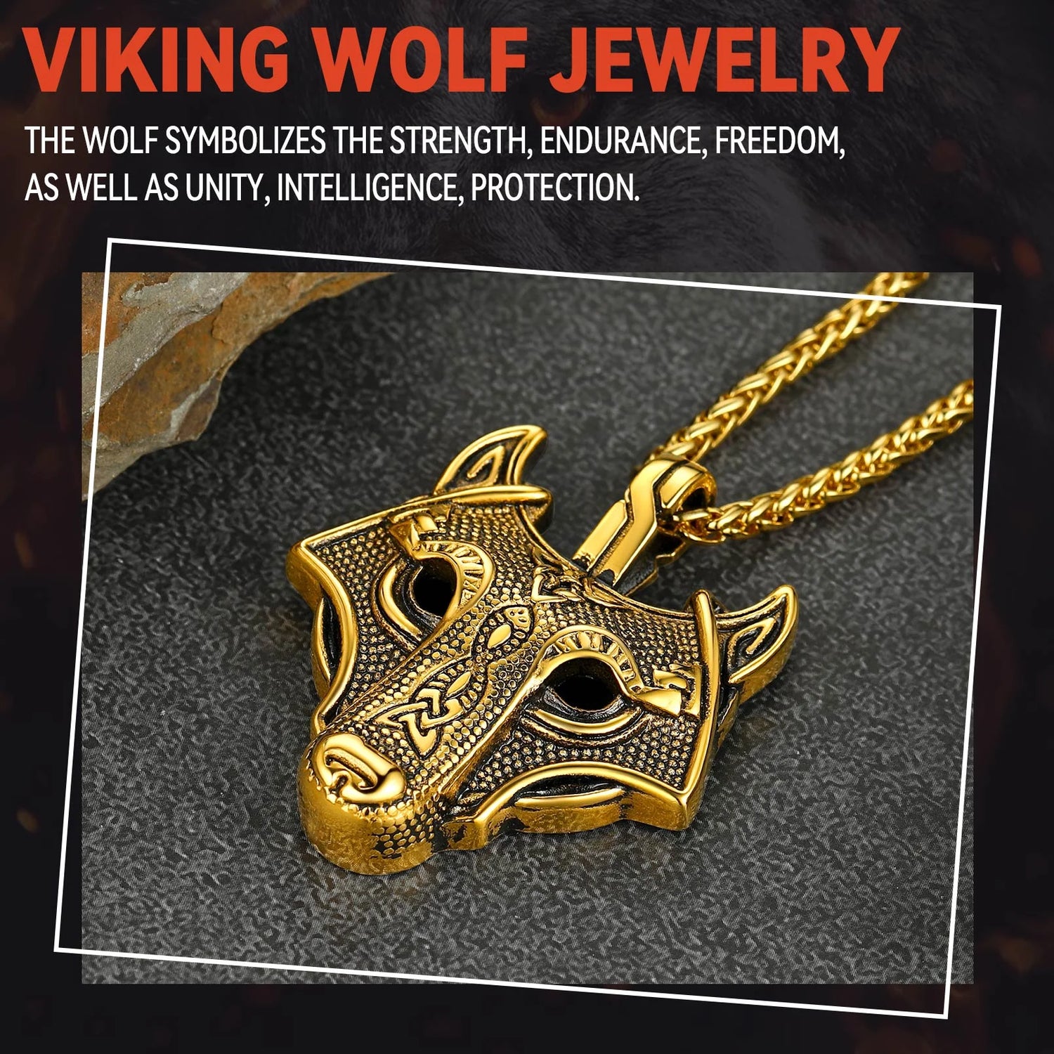 🐺 Viking Wolf Head Necklace for Men – Gold Plated Norse Celtic Amulet Pendant Norse Mythology Wolf Jewelry | Strength &amp; Courage Talisman | Birthday Gift for Men, Friends, Grandson