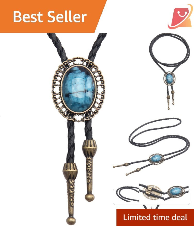Western Leather Bolo Tie – Native American Style Adjustable Cowgirl Necklace