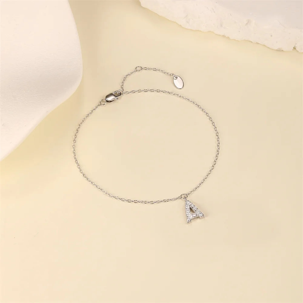 S925 Sterling Silver Initial Bracelets for Women – Dainty A-Z Letter Jewelry, Birthday &amp; Anniversary Gift for Wife or Girlfriend