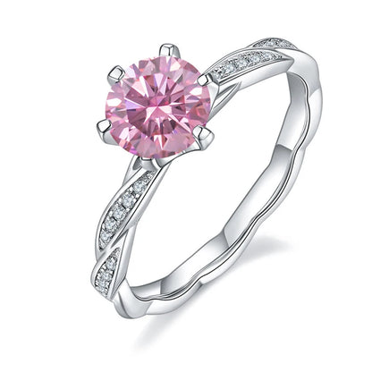 6.5mm 1.0Ct Pink, Blue, or Yellow Moissanite Ring – 925 Sterling Silver Wedding &amp; Engagement Ring for Women