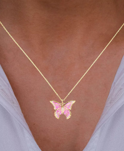Enamel Ombré Butterfly Pendant Necklace – 18&quot; 14K Gold