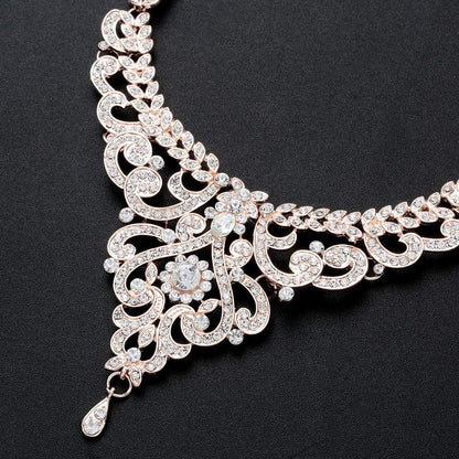 Crystal Wedding Jewelry Set for Women – Rose Gold &amp; Silver Bridal Necklace and Earrings Set – Elegant Statement Jewelry for Brides