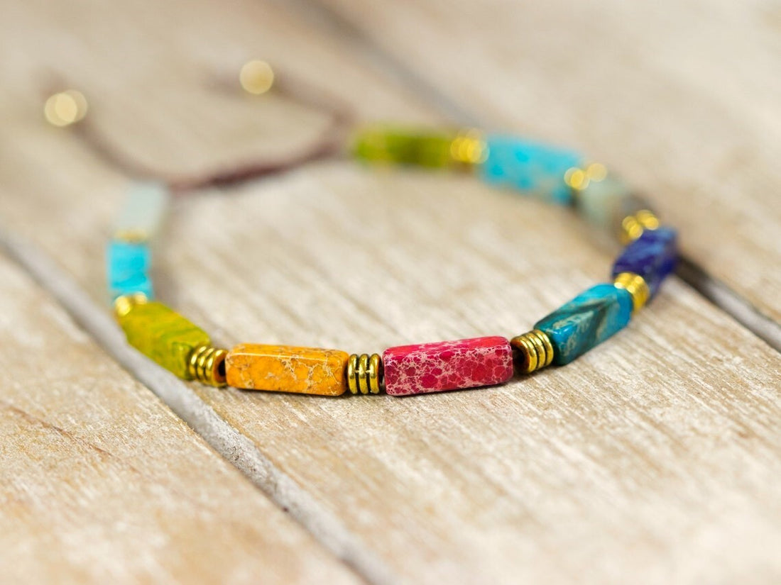 7-Chakra Natural Tube Stone Bracelet – Handmade Adjustable Yoga &amp; Healing Bracelet