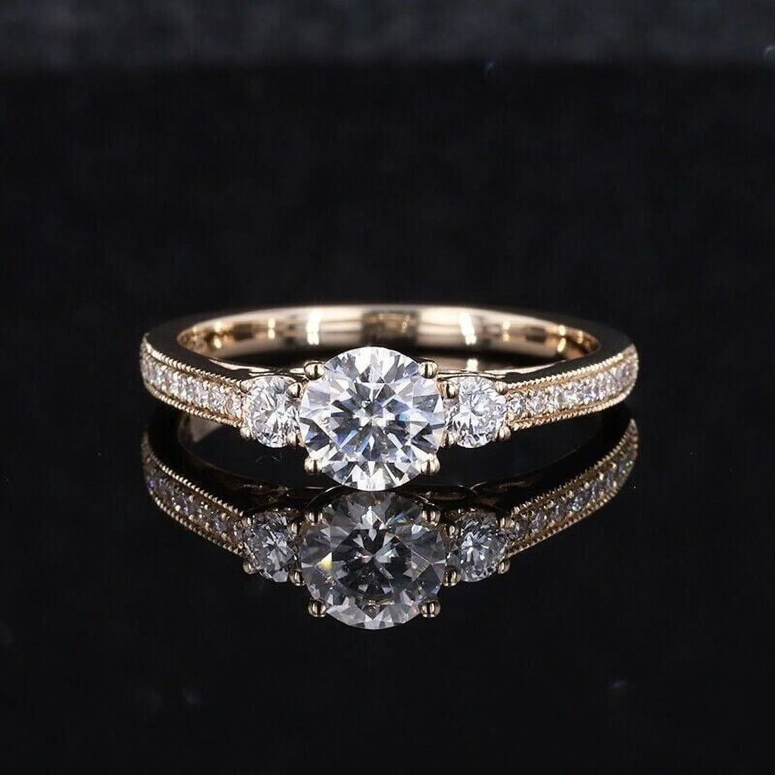 1.75 Ct Cushion Cut Moissanite Engagement &amp; Wedding Ring – 14K Yellow Gold Plated