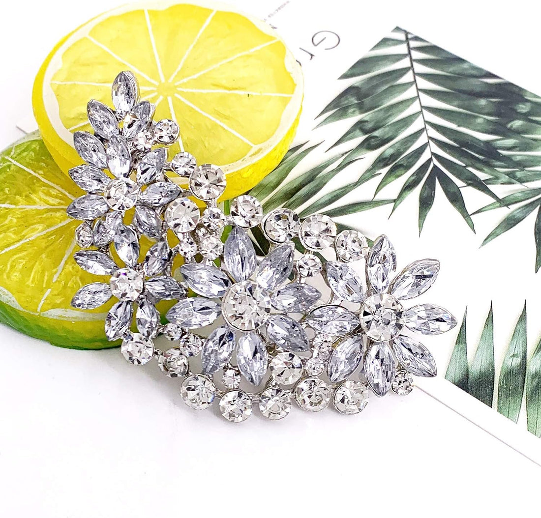 Vintage Austrian Crystal Flower &amp; Leaf Bouquet Cluster Brooch – Large Gold-Tone Pin for Women