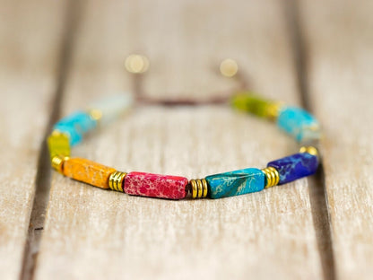 7-Chakra Natural Tube Stone Bracelet – Handmade Adjustable Yoga &amp; Healing Bracelet