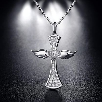 Angel Wing Cross Necklace for Women 925 Sterling Silver Infinity Cross Pendant Cross Jewelry for Women with Gift Box, Chain 18 Inch