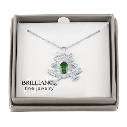Frog Pendant Necklace – Simulated Emerald &amp; Cubic Zirconia in Sterling Silver, 18”