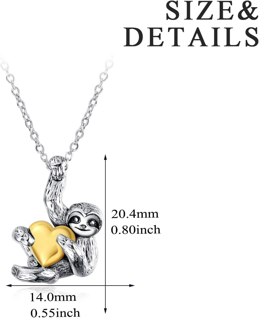 Sterling Silver Sloth Necklace with Heart Crystal Pendant – Unique Sloth Jewelry Gift for Women, Girls &amp; Men | Christmas &amp; Birthday Gift Idea