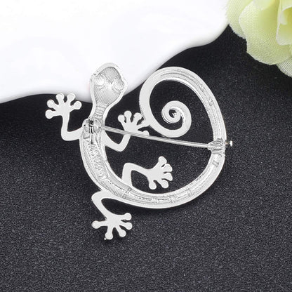 Cute Floral Enamel Gecko Lizard Brooch Pin – 6 Colorful Reptile Animal Jewelry Gifts