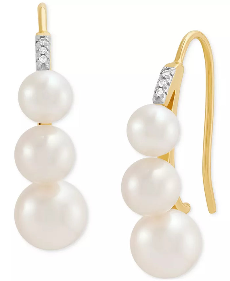 Cultured Freshwater Pearl &amp; Diamond Accent Threader Earrings in 10K Yellow Gold (5-7mm)