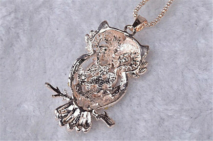 Fashion Sweater Chain Owl Necklace with Opal Stone Pendant – Trendy Sweater Chain Jewelry