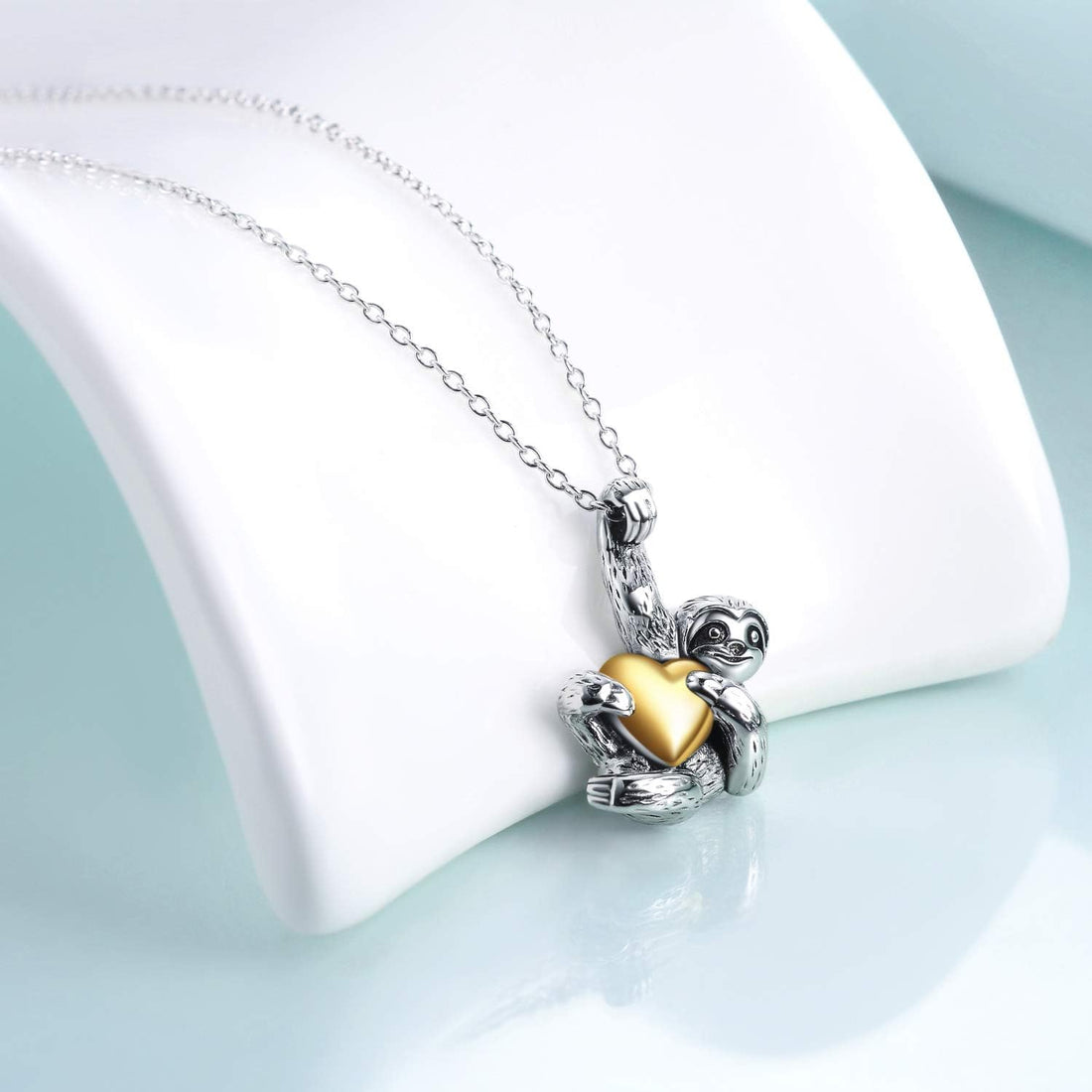 Sterling Silver Sloth Necklace with Heart Crystal Pendant – Unique Sloth Jewelry Gift for Women, Girls &amp; Men | Christmas &amp; Birthday Gift Idea