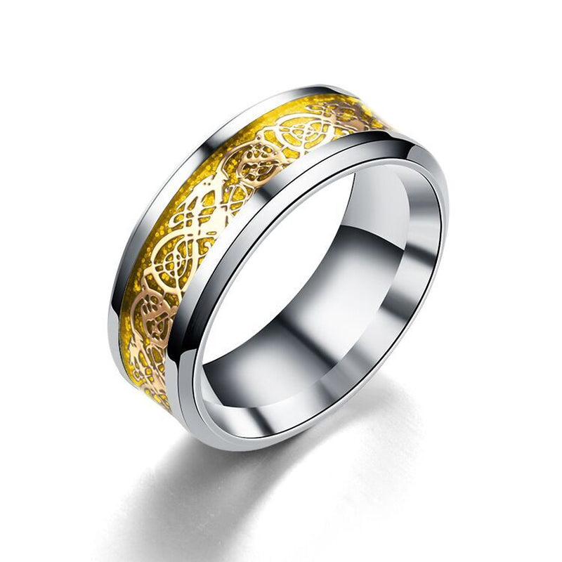 Celtic Dragon Band Ring – Bold Gold-Plated Stainless Steel for Men &amp; Women