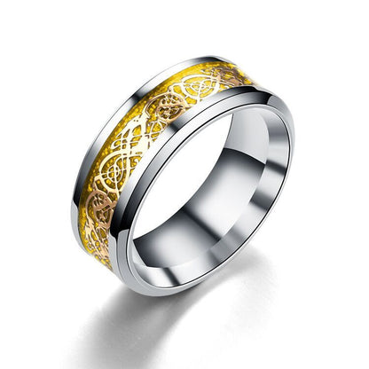 Celtic Dragon Band Ring – Bold Gold-Plated Stainless Steel for Men &amp; Women