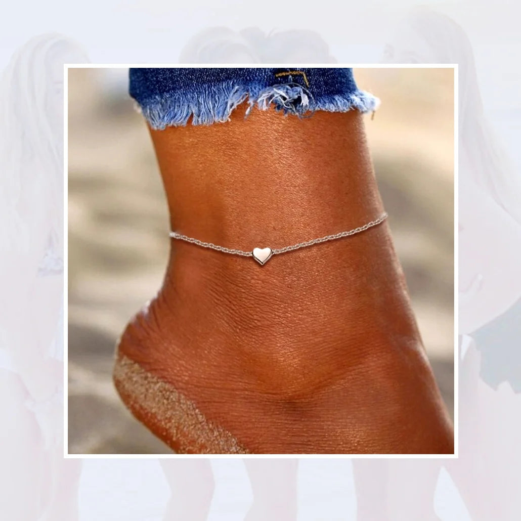 Silver Heart Anklet for Women