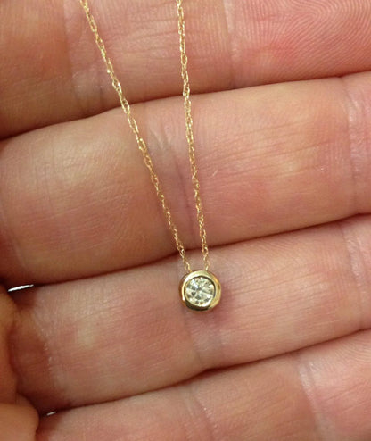 Pompeii 1/3 Ct Diamond Round Brilliant Cut Solitaire Pendant Necklace – 14K Yellow Gold