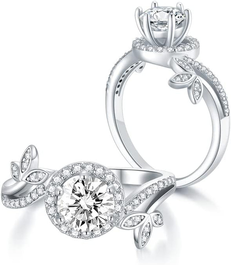 1.38 Carat Halo Moissanite Engagement Ring – Platinum Plated 925 Sterling Silver Ring for Women | Elegant Moissanite Bridal Jewelry