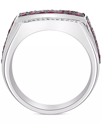 EFFY® Men’s Ruby &amp; Diamond Ring – 2-1/2 Ct. T.W. Ruby, 1/10 Ct. T.W. Diamond, Sterling Silver