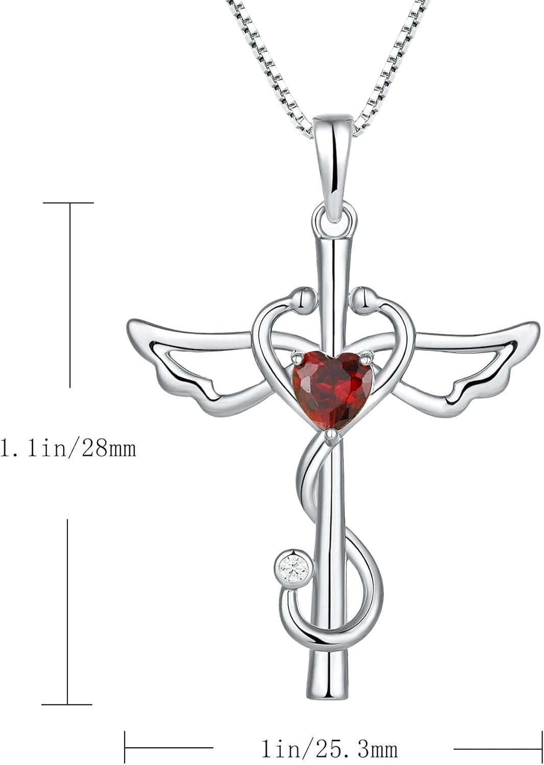 Stethoscope Cross Pendant Necklace 925 Sterling Silver Angel Wings Heart Nurse Jewelry for Women