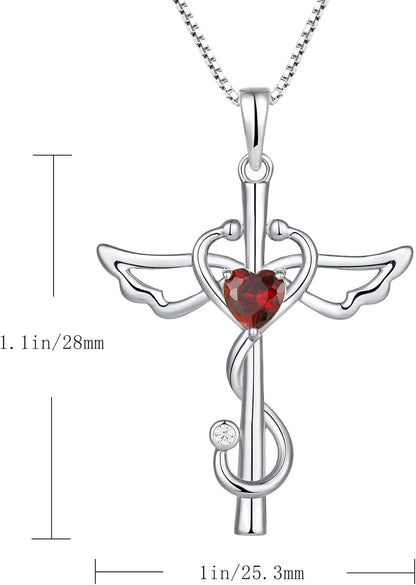 Stethoscope Cross Pendant Necklace 925 Sterling Silver Angel Wings Heart Nurse Jewelry for Women