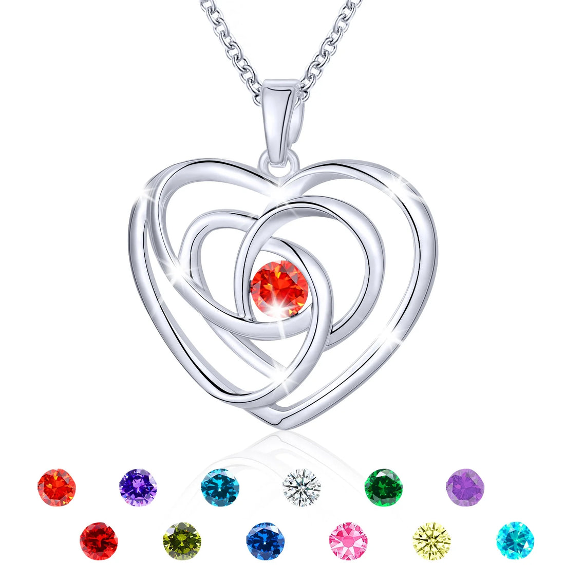 18K White Gold Plated Love Heart Necklace with Red Garnet Pendant – S925 Sterling Silver Birthstone Jewelry for Women