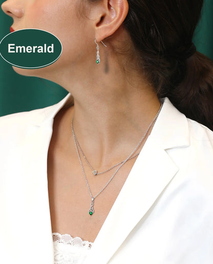 💚 925 Sterling Silver Jewelry Set for Women – May Emerald Birthstone Heart Celtic Knot Necklace &amp; Drop Earrings | Dainty Jewelry Gift for Mom, Daughter, Wife, or Friend