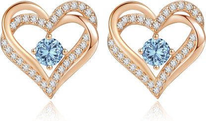 💖 Forever Love Heart Stud Earrings for Women – 925 Sterling Silver Birthstone Earrings | Romantic Jewelry Gift for Wife, Mom, or Her
