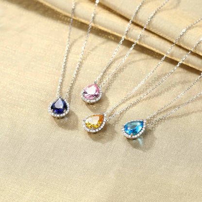 Created Diamond October Tourmaline Teardrop Birthstone Pendant Necklace – Women’s Sterling Silver CZ Jewelry Gift