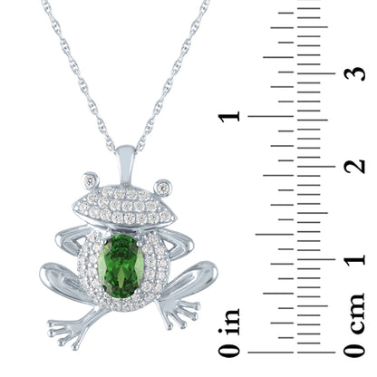Frog Pendant Necklace – Simulated Emerald &amp; Cubic Zirconia in Sterling Silver, 18”