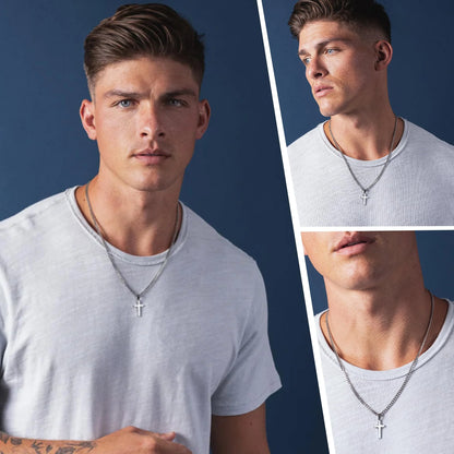 Silver Cross Necklace for Men – Stainless Steel Pendant Chain Gift from Girlfriend or Wife