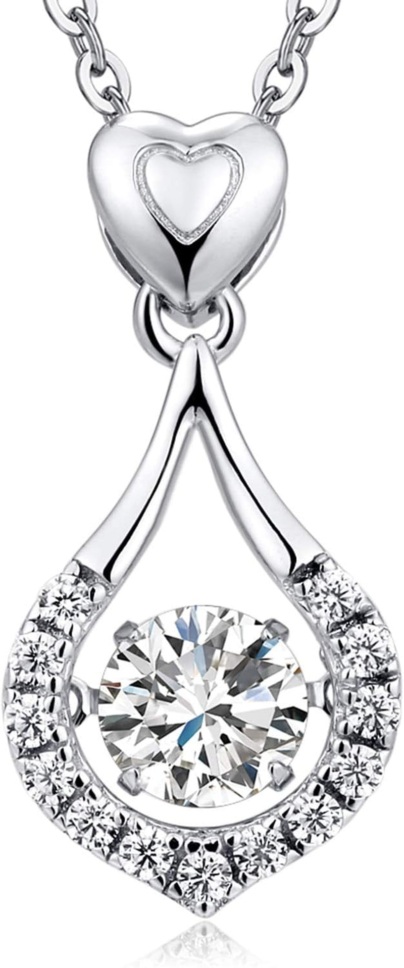 18K White Gold Plated Sterling Silver Pendant Necklace – 5A+ Shaking CZ Diamond, 18&quot; Chain for Women