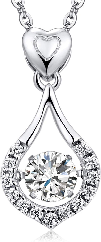 18K White Gold Plated Sterling Silver Pendant Necklace – 5A+ Shaking CZ Diamond, 18&quot; Chain for Women