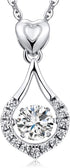 18K White Gold Plated Sterling Silver Pendant Necklace – 5A+ Shaking CZ Diamond, 18" Chain for Women
