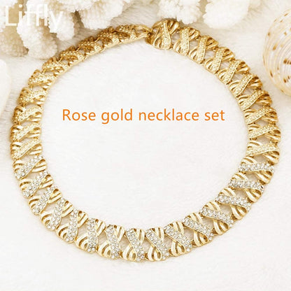 Liffly 18K Gold Tone Crystal Jewelry Set – Necklace, Earrings, Bracelet &amp; Adjustable Ring for Women