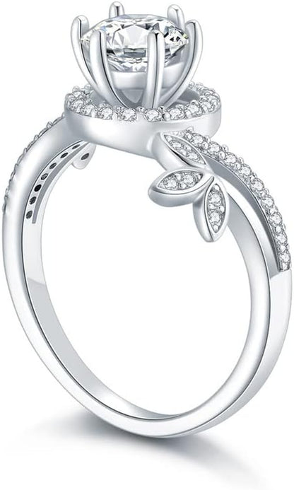 1.38 Carat Halo Moissanite Engagement Ring – Platinum Plated 925 Sterling Silver Ring for Women | Elegant Moissanite Bridal Jewelry
