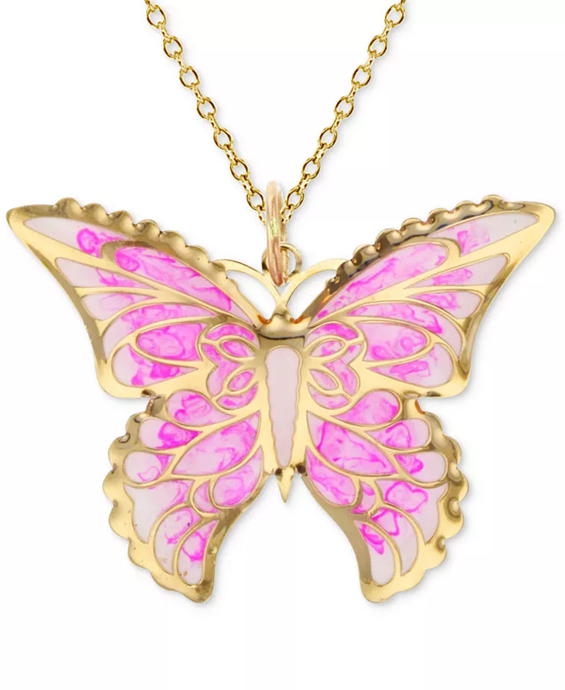 Enamel Ombré Butterfly Pendant Necklace – 18&quot; 14K Gold
