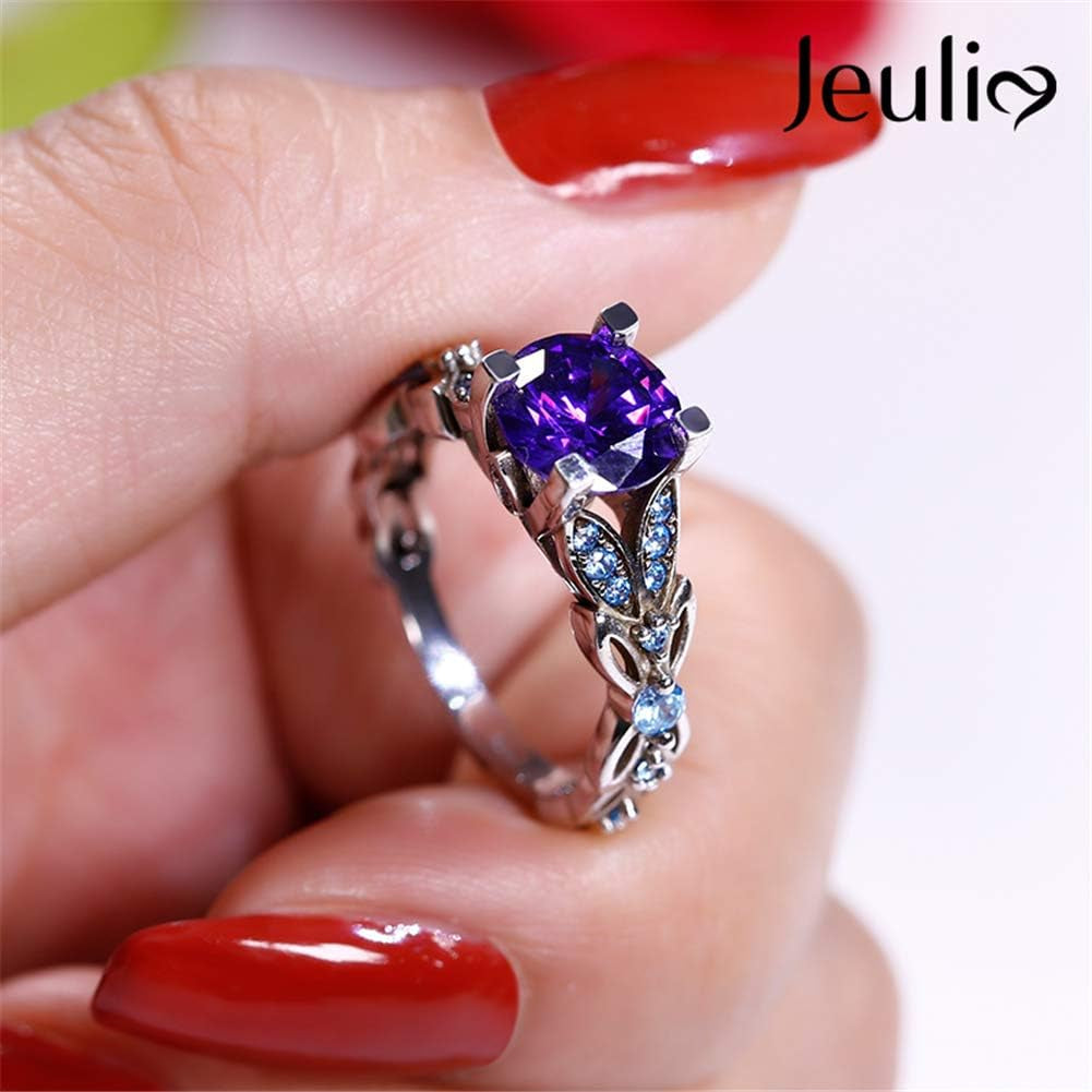 4.3 Carat Personalized Sterling Silver Butterfly Ring Set for Women – Purple Amethyst Round Cut Bridal Wedding Engagement Eternity Promise Rings