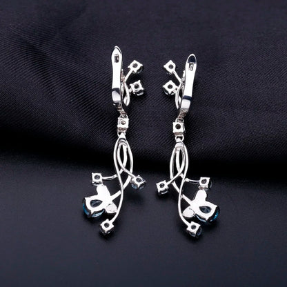 Flower Design 3.89T Natural Sky Blue Topaz Gemstone Drop Earrings – 925 Sterling Silver Bridal Wedding Jewelry