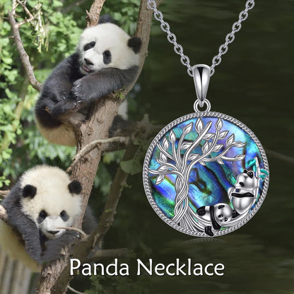 🐼 Tree of Life Panda Necklace – 925 Sterling Silver Abalone Shell Pendant Jewelry for Women &amp; Girls