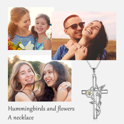 Sterling Silver Hummingbird, Ladybug &amp; Dragonfly Necklace – Cross &amp; Daisy Pendant Jewelry for Women, Perfect Gift