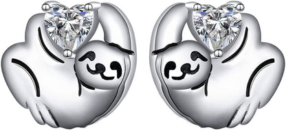925 Sterling Silver Cute Sloth Jewelry Set – Heart Earrings, Bracelet, Ring &amp; Pendant Necklace Gift for Women &amp; Teens