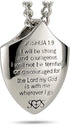 Cross Shield Necklace – Stainless Steel Pendant Inscribed with Joshua 1:9 | Symbol of Courage and Faith