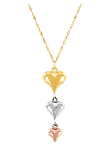 10K Yellow, White &amp; Pink Gold Puffed Heart Necklace – 18&quot;