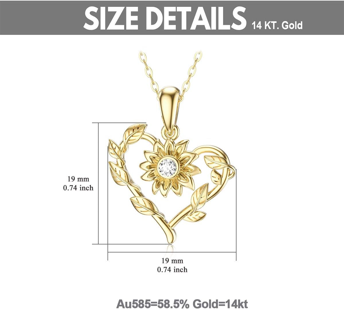 14K Solid Gold Heart-Shaped Pendant Necklace for Women – Elegant Fine Jewelry Gift (Style 3)