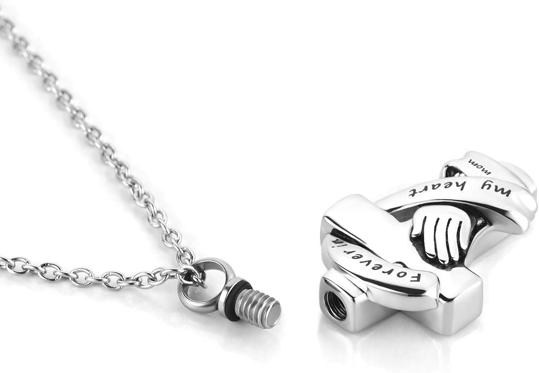 🙏 &quot;Forever in My Heart&quot; Praying Hands Urn Necklace – Memorial Ashes Keepsake Pendant