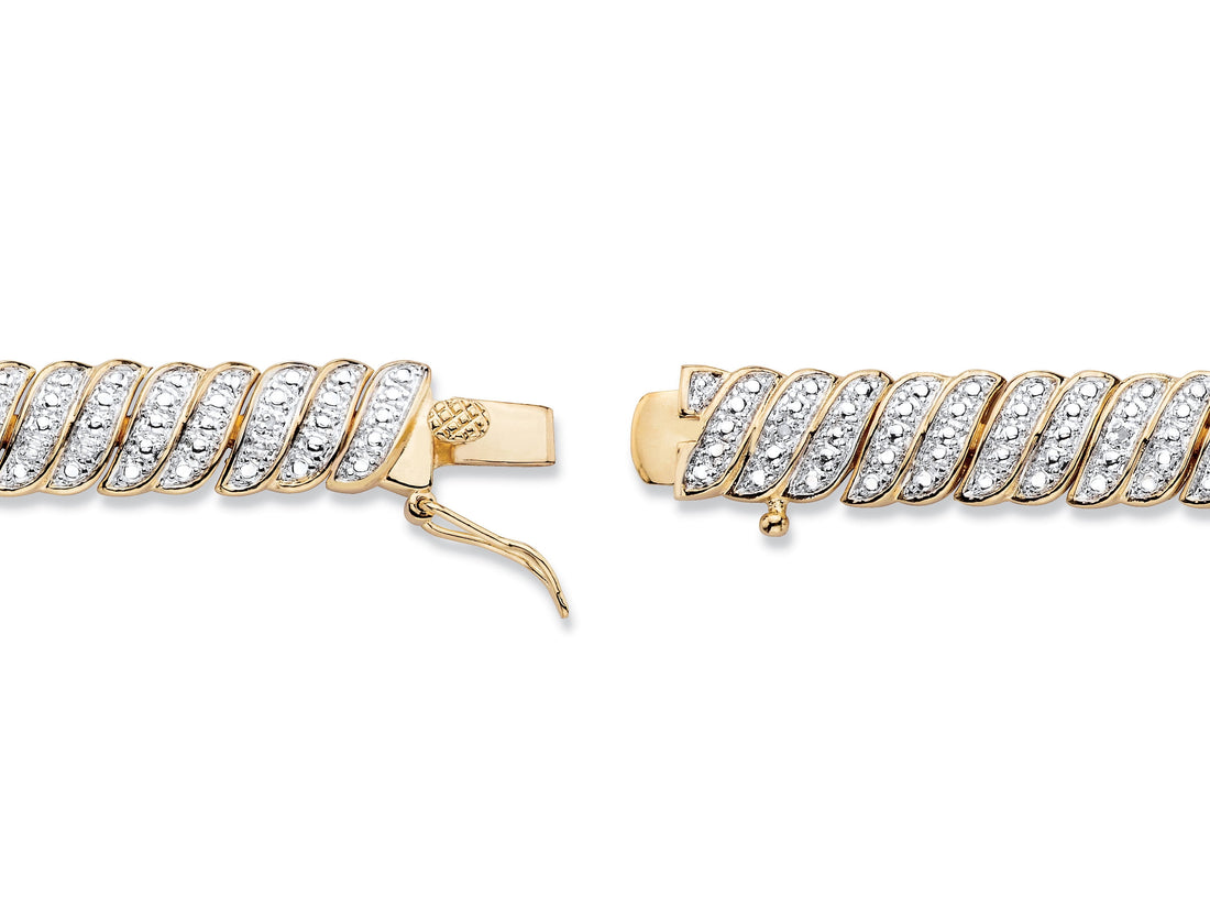 Diamond Accent Two-Tone Pave-Style S-Link Tennis Bracelet – Gold-Plated, 7&quot; or 8&quot; Length Options