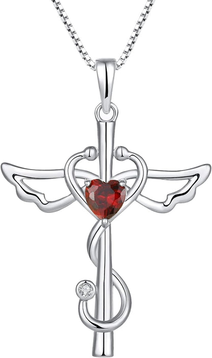 Stethoscope Cross Pendant Necklace 925 Sterling Silver Angel Wings Heart Nurse Jewelry for Women
